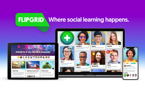 Flipgrid - where social learning happens. Images of an ipad and computer with Flipgrid open.