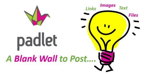 Padlet - A blank wall to post links, images, text, and files. Logo and image of a lightbulb.