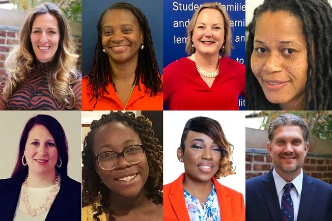 Photos of Gray Fellows. Top Row: Danielle Derrig, Samona Joe Tait, Kristin Erat, and Phoebe Grant-Robinson. Bottom Row: Angela Teutschman, Jeneca Parker, Roshone Ault Lee, and Jeffrey Chetirko