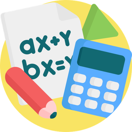 pencil, calculator and algebraic expressions