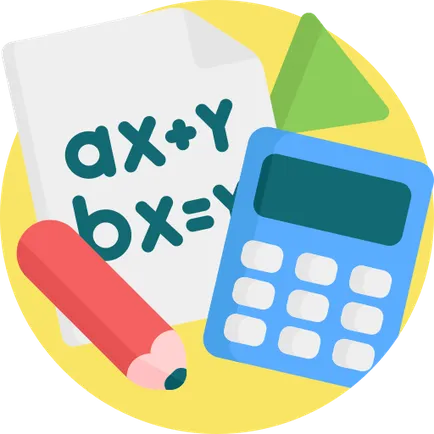 pencil, calculator and algebraic expressions